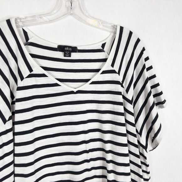 Ellos Plus Size 30W 32W Top 3X Rounded V Neck Tee Black White Striped 717‎ - Picture 8 of 15